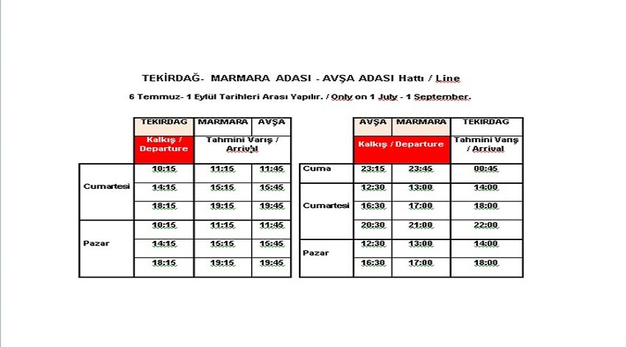 Mjde:DO, Tekirda- Marmara Adas- Ava Adas hattn ayor