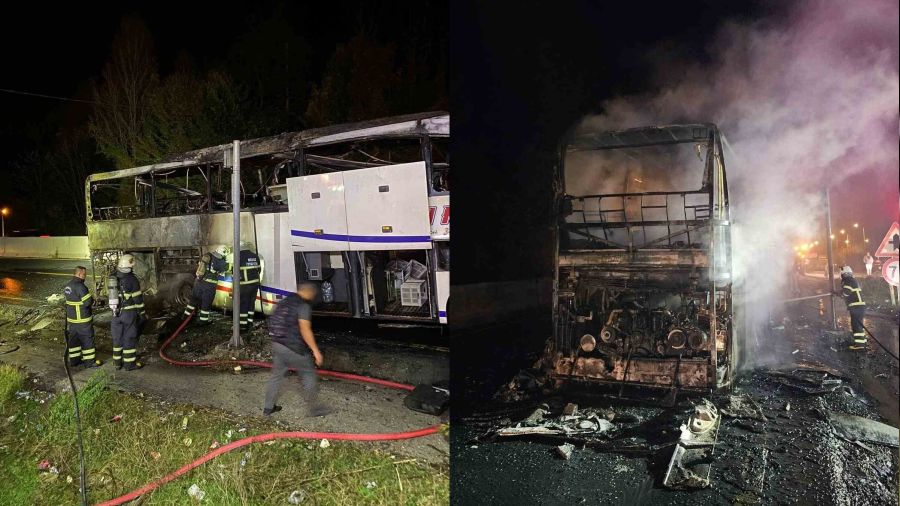 Yanan otobüsten geriye hurda yığını kaldı