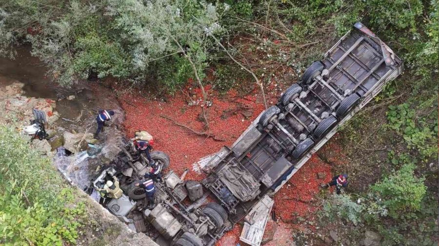 Tır viyadükten dereye uçtu