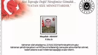 Pene Kilit Operasyon Blgesi'nde Piyade Szlemeli Er Maallah Abakay ehit oldu