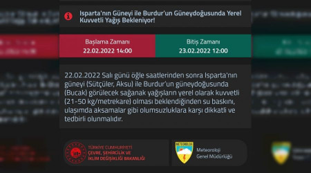 Burdur ve Isparta için kuvvetli yağış uyarısı