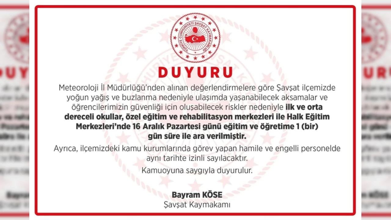 Artvin'de iki ilçede eğitime ara verildi