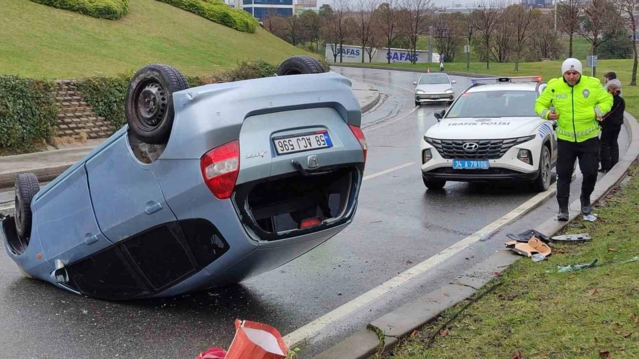 Baakehir'de ters dnen otomobildeki 3 kii kurtuldu