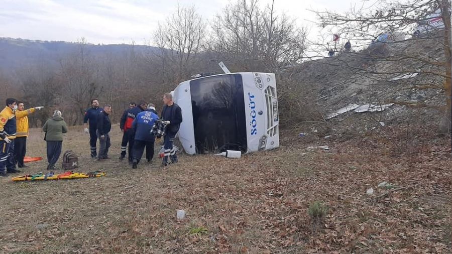 Bilecik'te yolcu midibs arampole devrildi