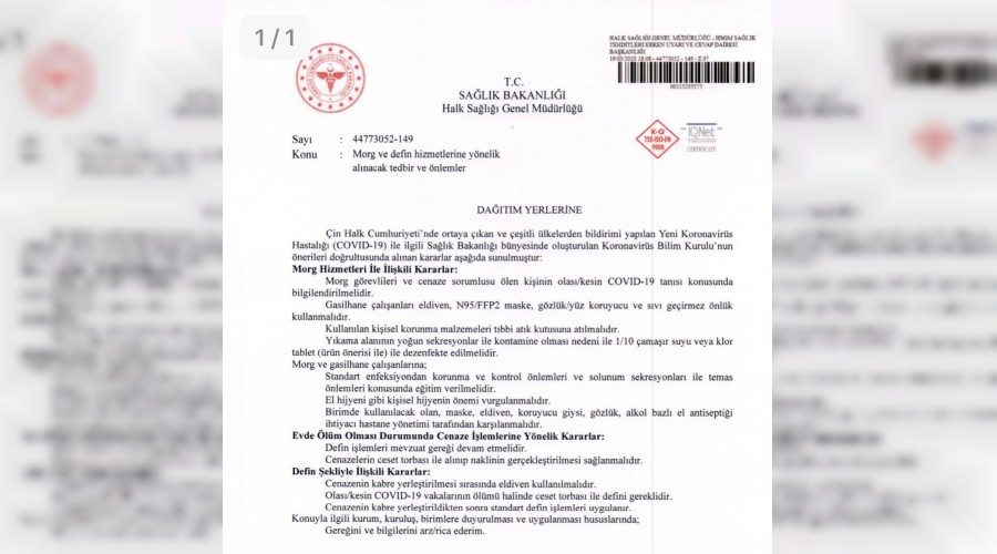 Defin hizmetlerinde koronavirüs önlemi