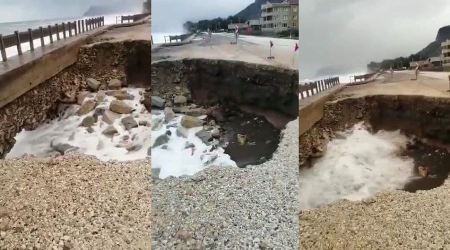 Dev dalgalar, Karadeniz Sahil Yolu'nun yarsn gtrd