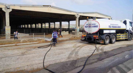 Şap hastalığına karşı canlı hayvan borsası dezenfekte edildi