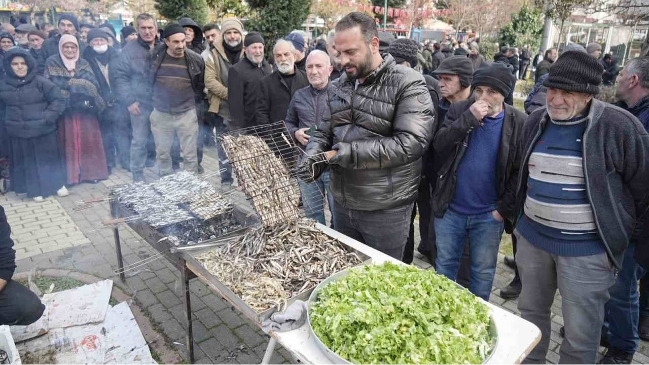 Binlerce kii, 1 ton hamsi iin bekledi