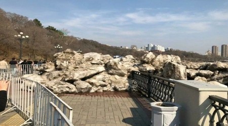 Rusya'da kopan buzullar kıyıya vurdu