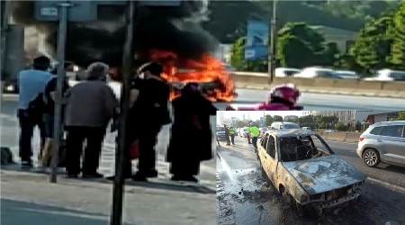 Kadıköy'de, trafiğin ortasındaki araç alev topuna döndü