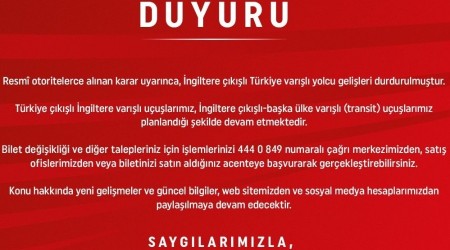 THY'den İngiltere uçuşlarına ilişkin açıklama