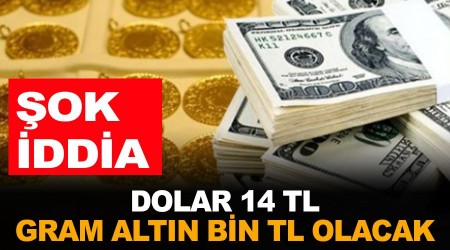 Dolar 14 TL, gram altn bin TL olacak. ok iddia !