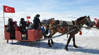 Kars Çıldır Gölü'nde dörtnala atlı kızak safarileri nefes kesiyor